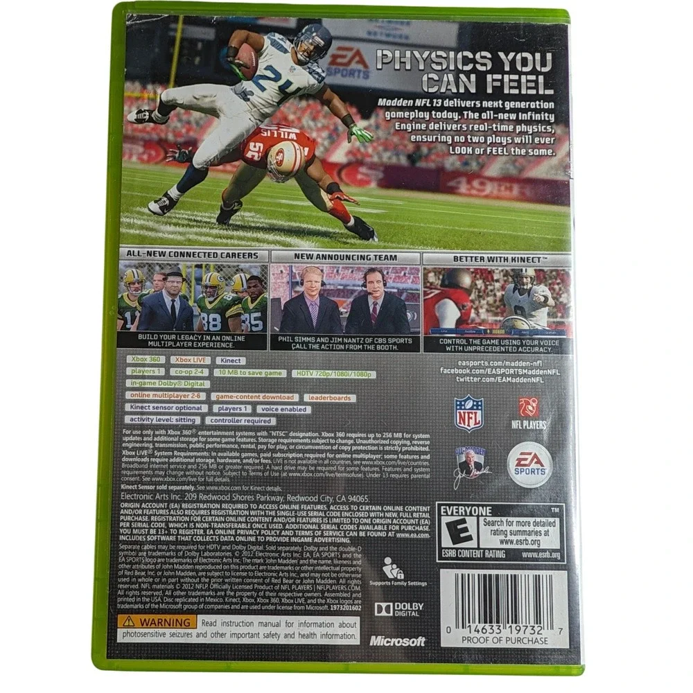 Madden NFL 13 Xbox 360 EA Sports Football Game Calvin Johnson Jr Cover